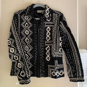 Chicos Embroidered Zip Jacket